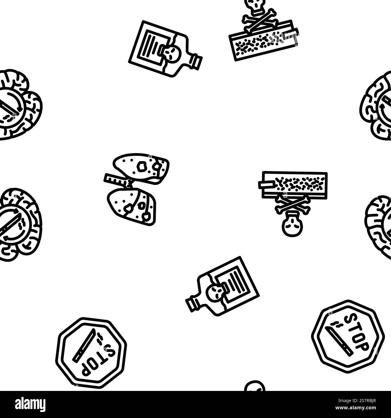 illustration de ligne mince de motif sans couture de vecteur malsain de tabac de nicotine. motif sans couture de vecteur malsain de tabac de nicotine Illustration de Vecteur