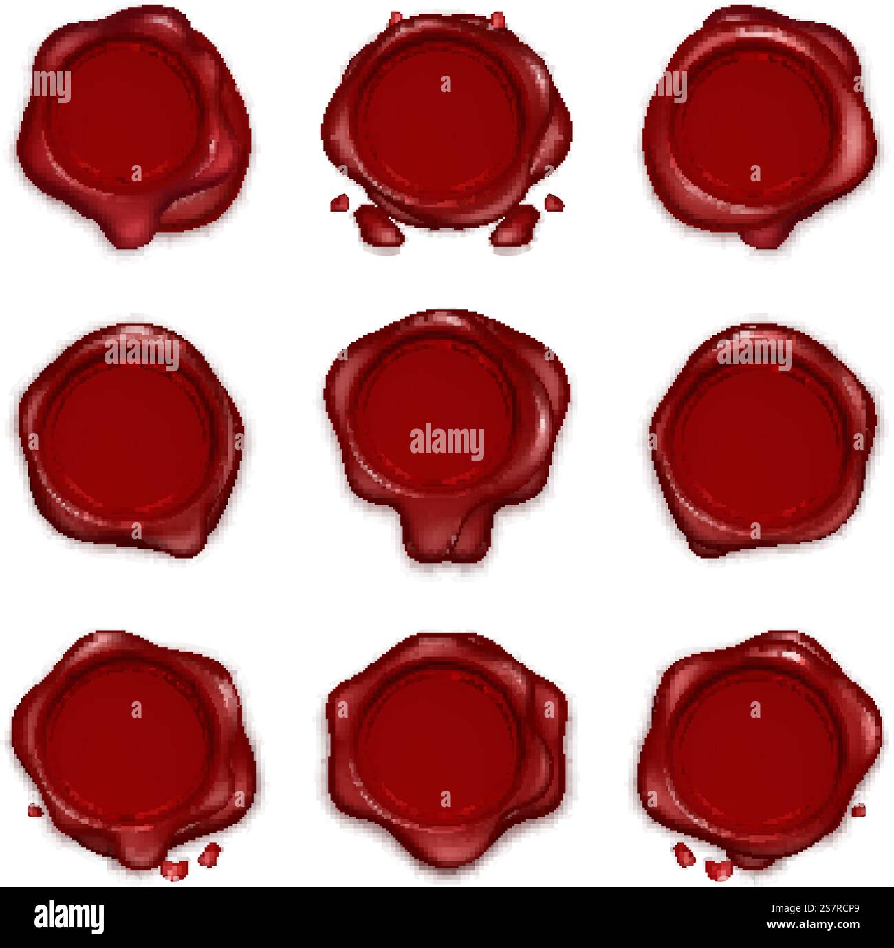 Cire d'étanchéité. Original caoutchouc ciré royal timbres-poste rouge collection vue de dessus, vieux documents vintage enveloppe scellés isolés. Eléments pour lettre diplôme ou certificat vecteur ensemble isolé réaliste. Cire d'étanchéité. Original caoutchouc ciré royal timbres d'affranchissement rouge vue de dessus, vieux documents vintage enveloppes scellés isolés. Eléments pour lettre ou vecteur de certificat ensemble isolé réaliste Illustration de Vecteur