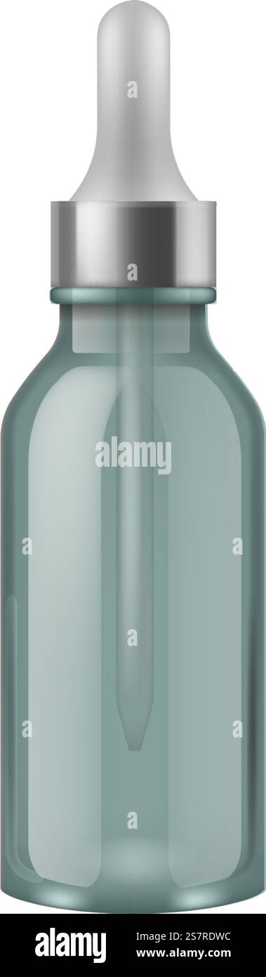 Produit cosmétique dans la bouteille compte-gouttes en verre maquette réaliste isolé sur fond blanc. Produit cosmétique dans une maquette réaliste de bouteille compte-gouttes en verre Illustration de Vecteur