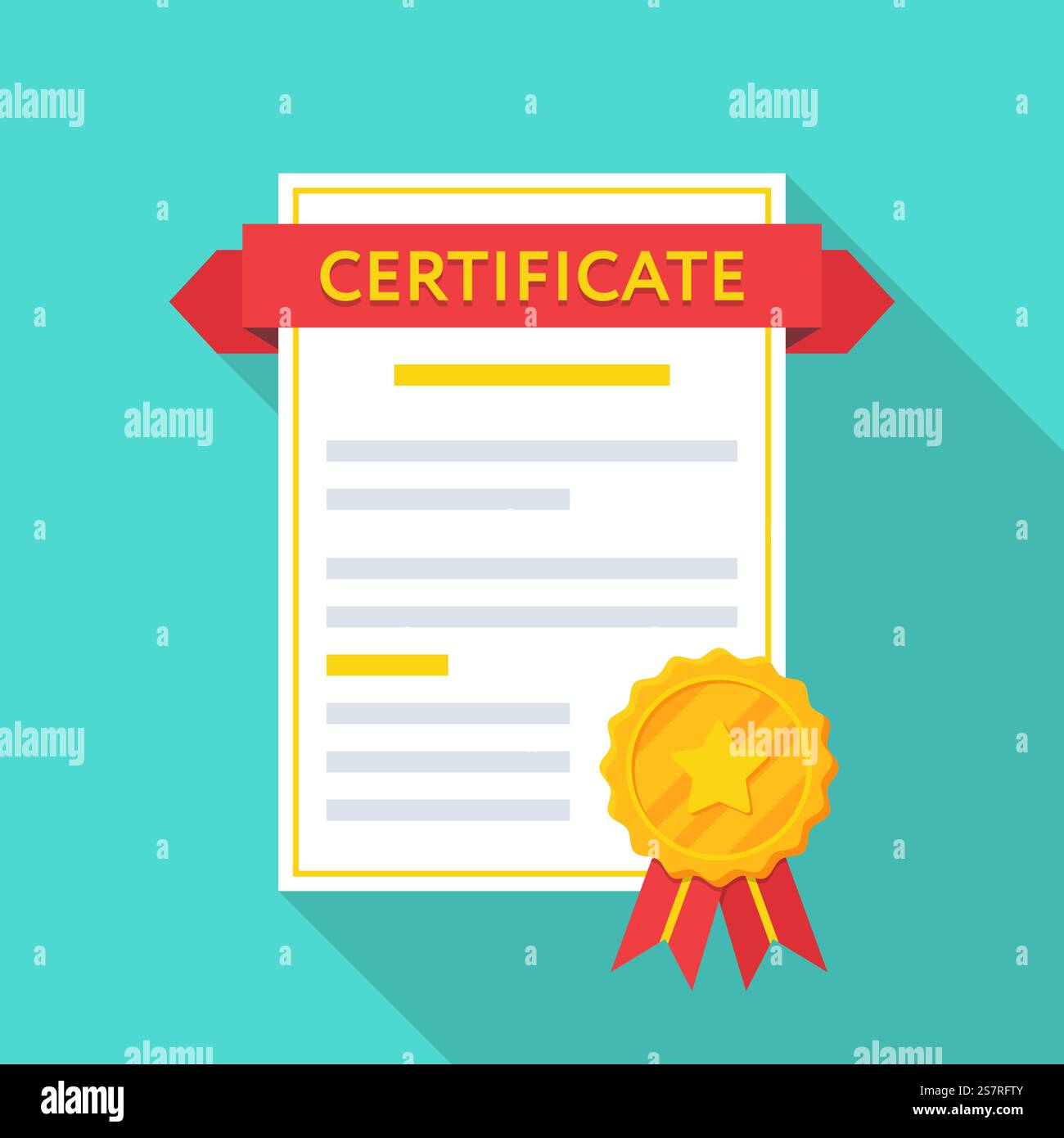 Certificat icône de document avec une médaille d'étoile dans un modèle plat Illustration de Vecteur