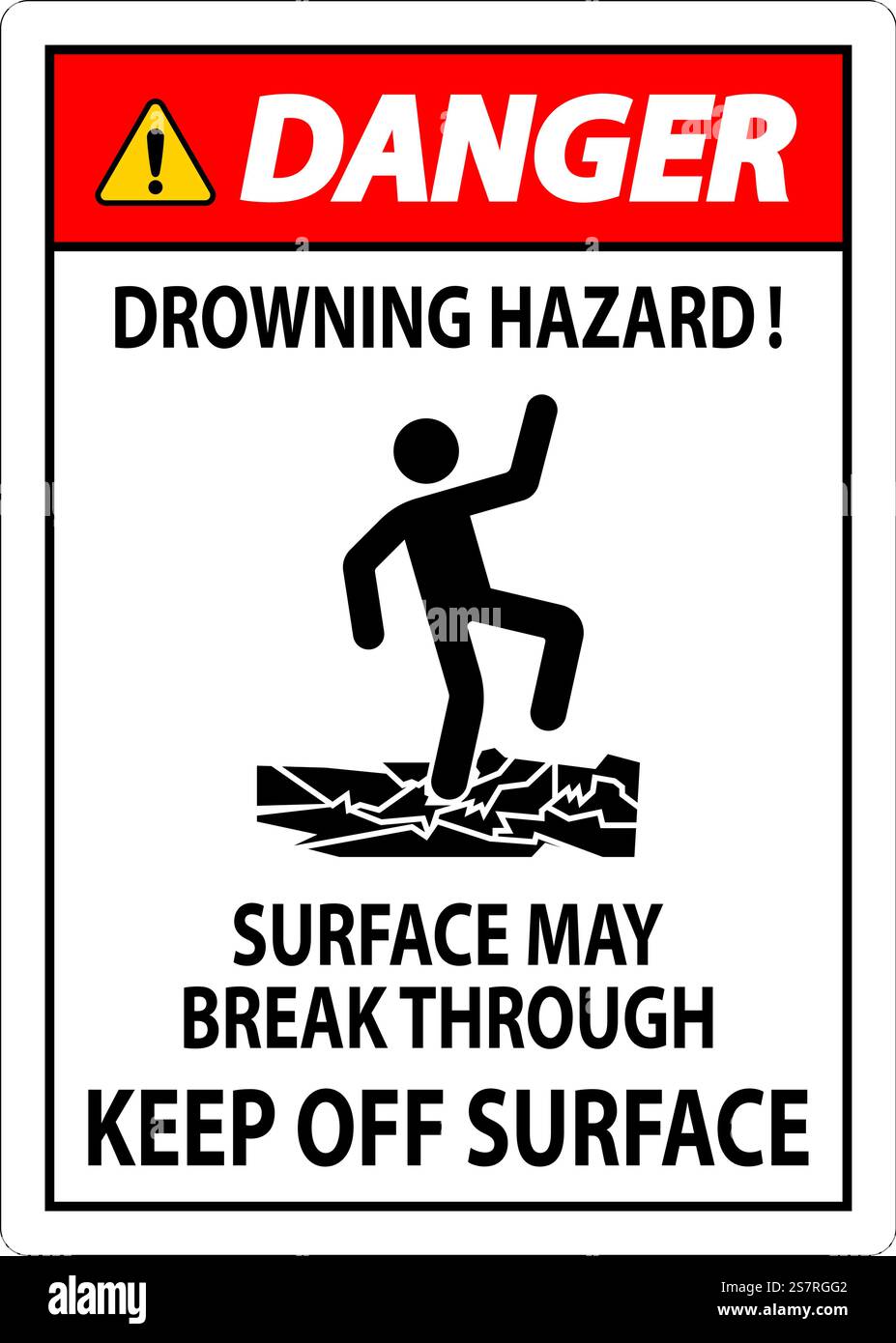 Panneau danger risque de noyade - la surface peut pénétrer, tenir hors de la surface Illustration de Vecteur