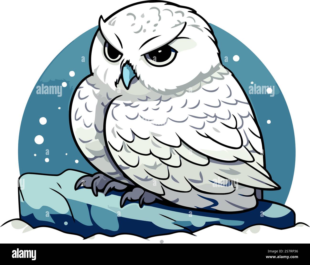 Hibou blanc assis sur un rocher dans la neige. Illustration vectorielle. Illustration de Vecteur