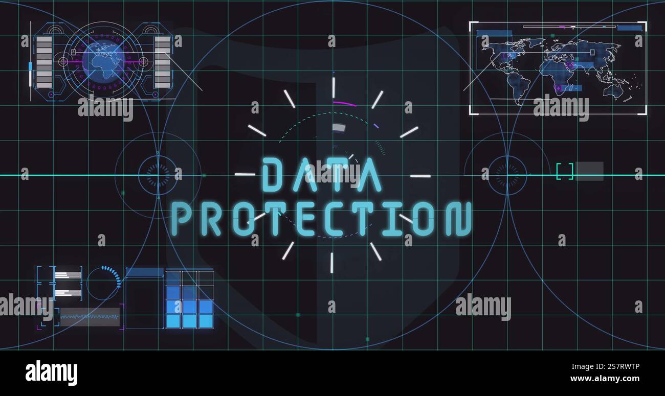 Image du traitement des données avec balayage de l'oscilloscope sur fond noir Banque D'Images