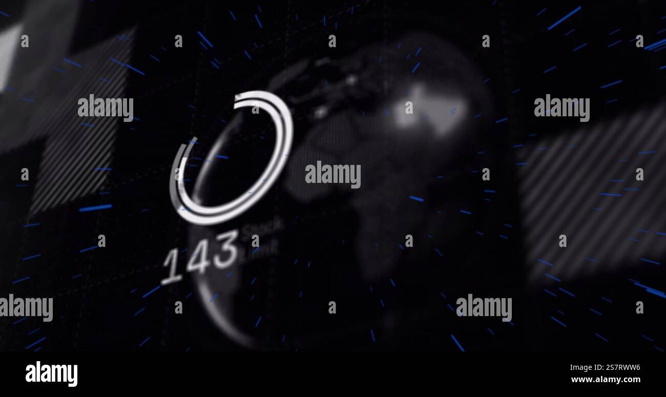 Image du traitement des données sur le globe sur fond noir Banque D'Images