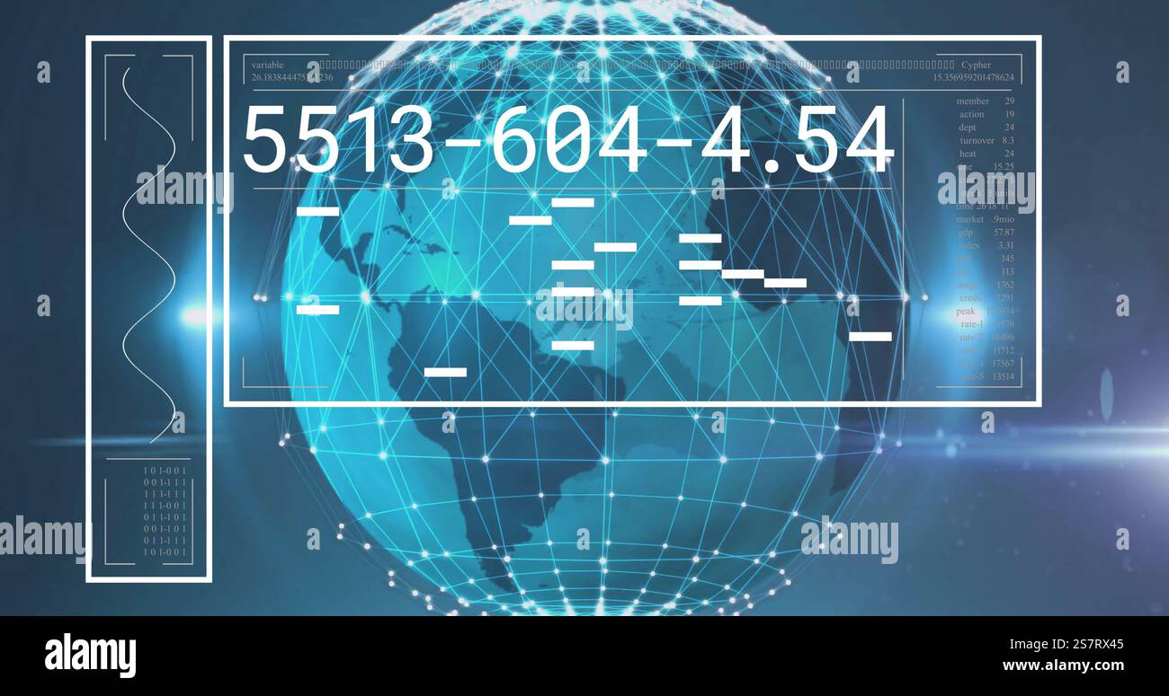 Image du traitement des données au-dessus du globe sur fond bleu Banque D'Images