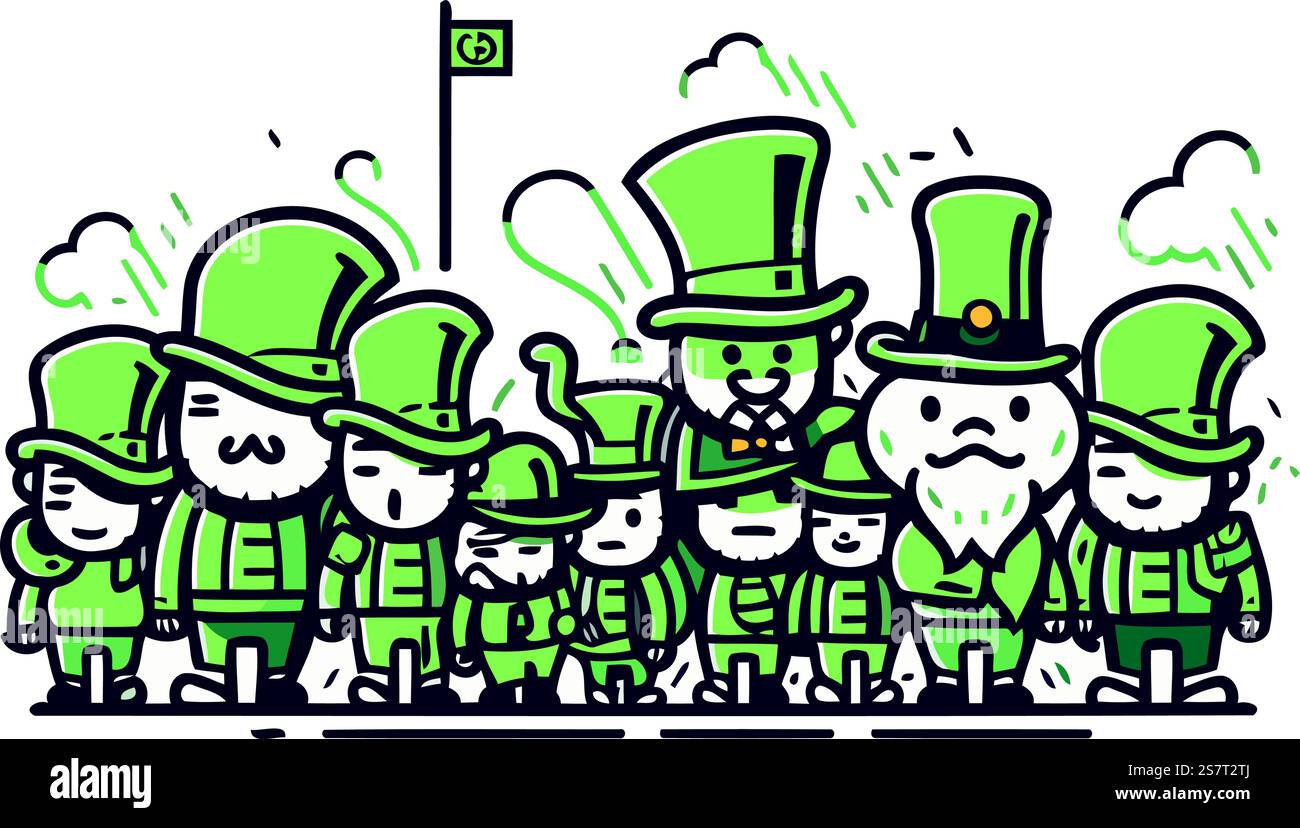 Leprechauns avec drapeau. St. Illustration vectorielle Patricks Day. Illustration de Vecteur