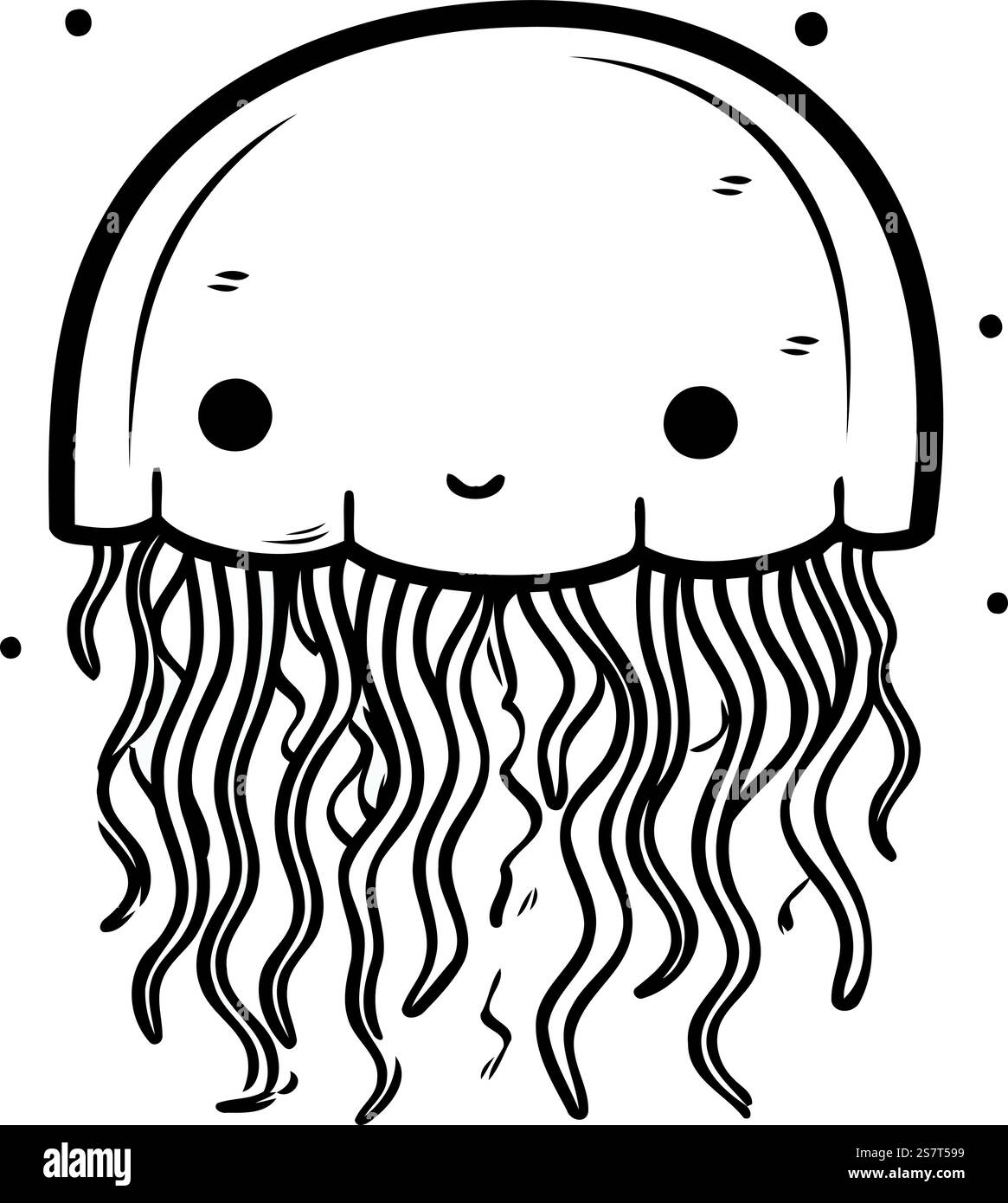 Dessin animé noir et blanc Illustration d'un personnage de méduse Sea Animal Illustration de Vecteur