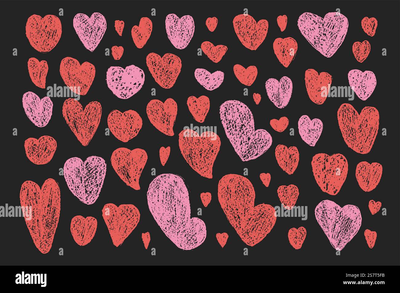 Jeu de craie pour coeurs. Crayon éléments romantiques. Love signes icônes grunge sur le tableau noir. Formes texturées de symboles de charité vectorielle ou gentils dessinées par fusain ou Illustration de Vecteur