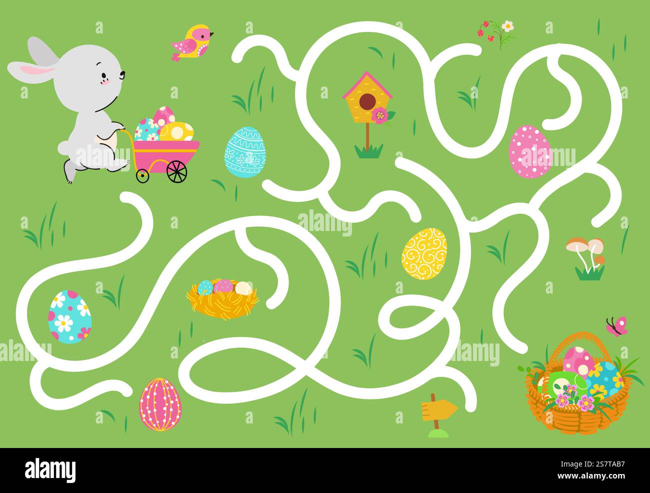 Jeu de labyrinthe de pâques pour enfants. Chasseur d'œufs avec lapin de dessin animé mignon. Trouvez le bon chemin, les enfants jouent le labyrinthe de papier. Modèle vectoriel festif de printemps de l'illustration de lapin de printemps. Jeu de labyrinthe de pâques pour enfants. Chasseur d'œufs avec lapin de dessin animé mignon. Trouvez le bon chemin, les enfants jouent le labyrinthe de papier. Modèle vectoriel festif de printemps de nos jours Illustration de Vecteur