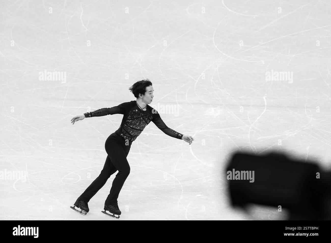 10 FÉVRIER 2022 - Beijing, Chine : Yuma Kagiyama, du Japon, patine dans le cadre du programme libre de patinage artistique masculin en simple patinage aux Jeux olympiques d'hiver de Beijing 2022 Banque D'Images
