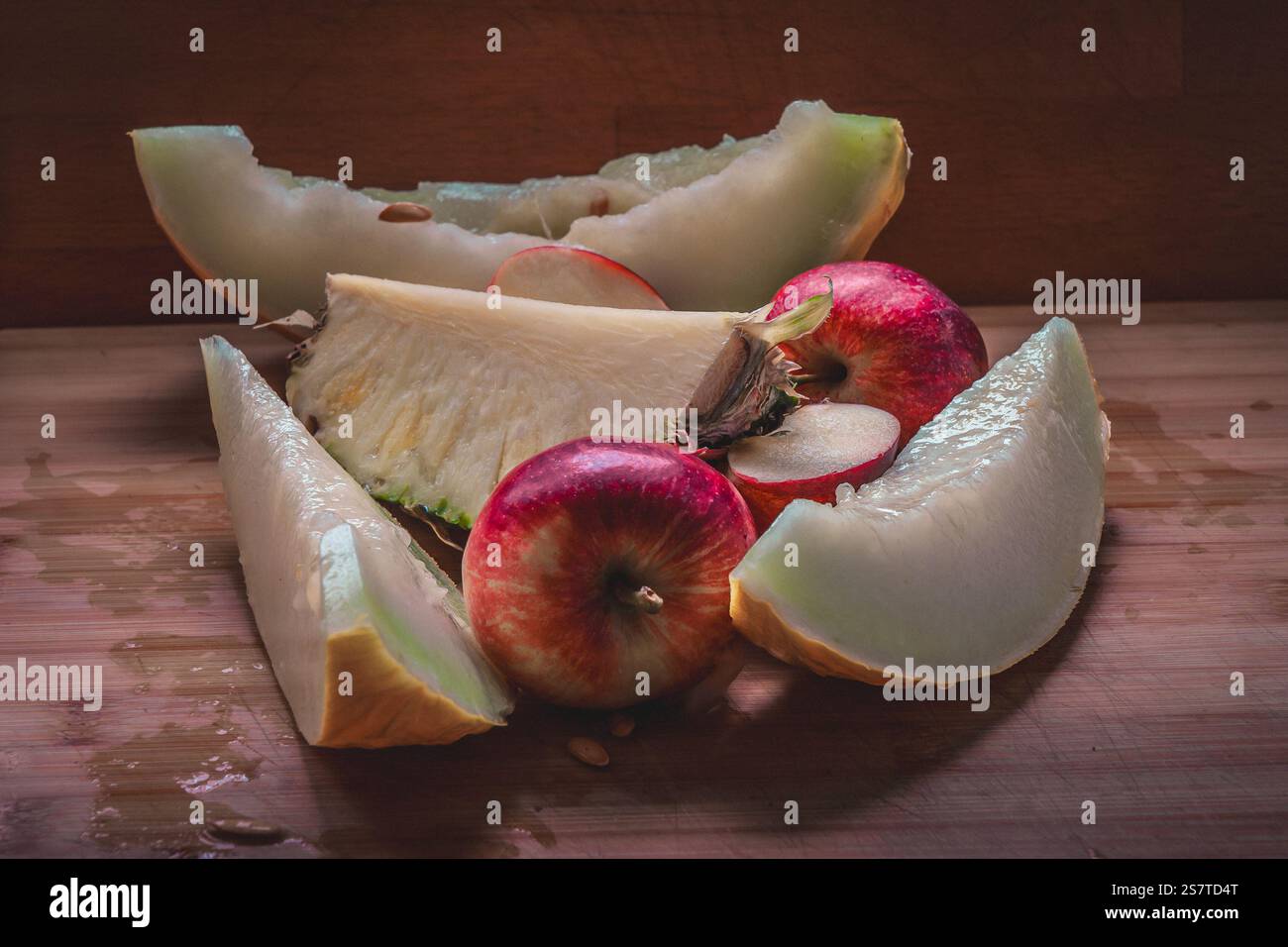 melons pommes et ananas. Banque D'Images