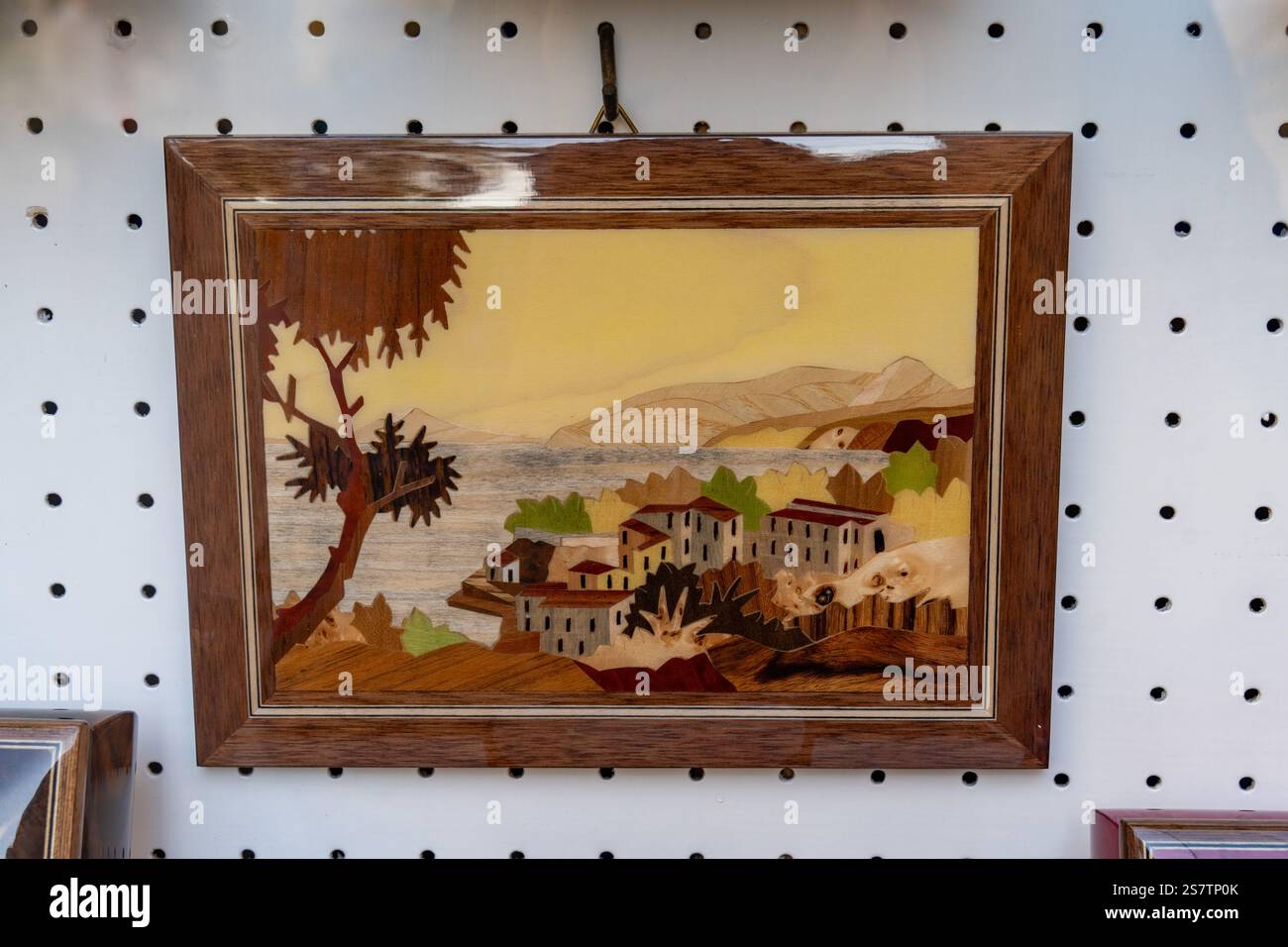 Art en bois incrusté fait à la main ou image en intarsia dans la boutique A. Stinga à Sorrento, Italie. Banque D'Images