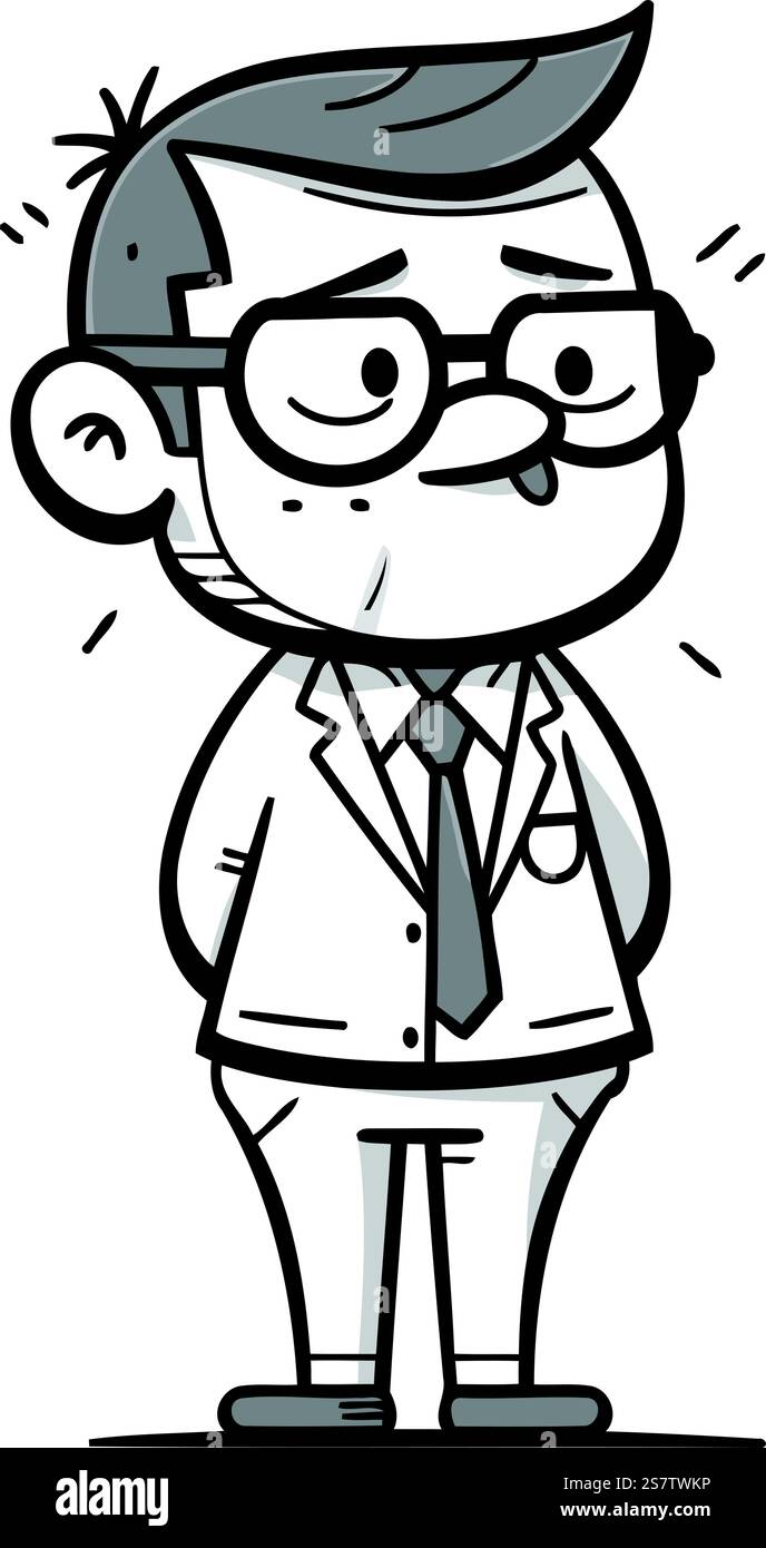 Doctor Cartoon personnage Illustration vectorielle en noir et blanc Illustration de Vecteur