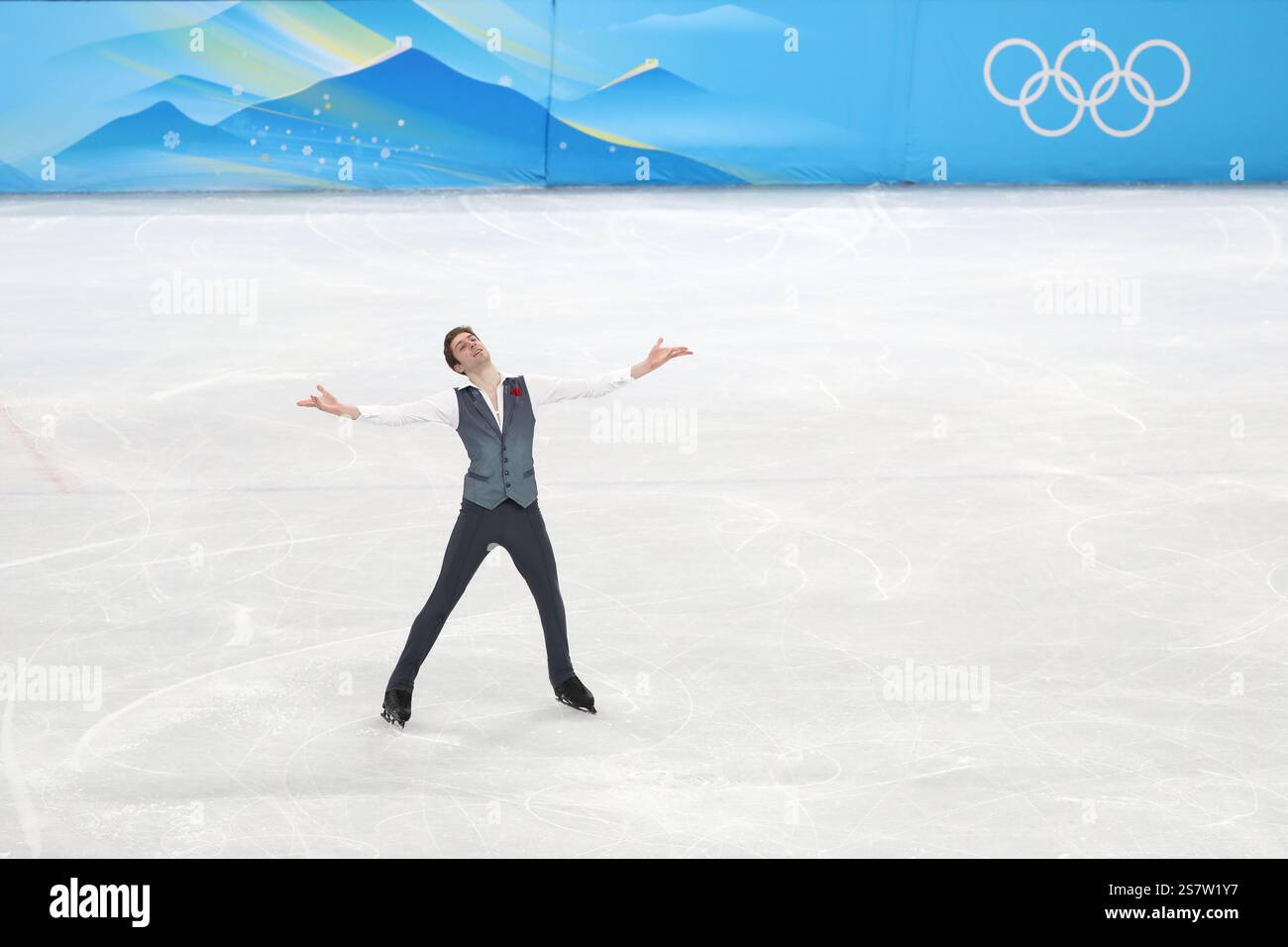 10 FÉVRIER 2022 - Pékin, Chine : Morisi Kvitelashvili de Géorgie patine dans le cadre du programme libre de patinage artistique pour hommes à l'hiver 2022 de Beijing Banque D'Images