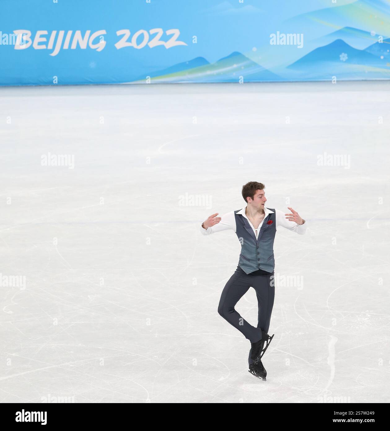 10 FÉVRIER 2022 - Pékin, Chine : Morisi Kvitelashvili de Géorgie patine dans le cadre du programme libre de patinage artistique pour hommes à l'hiver 2022 de Beijing Banque D'Images