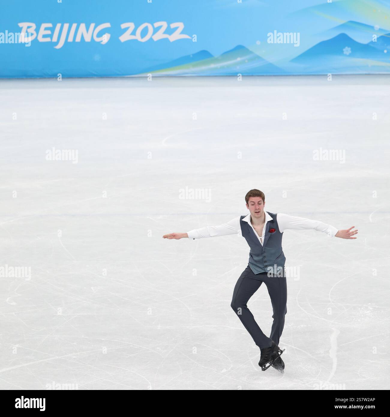 10 FÉVRIER 2022 - Pékin, Chine : Morisi Kvitelashvili de Géorgie patine dans le cadre du programme libre de patinage artistique pour hommes à l'hiver 2022 de Beijing Banque D'Images