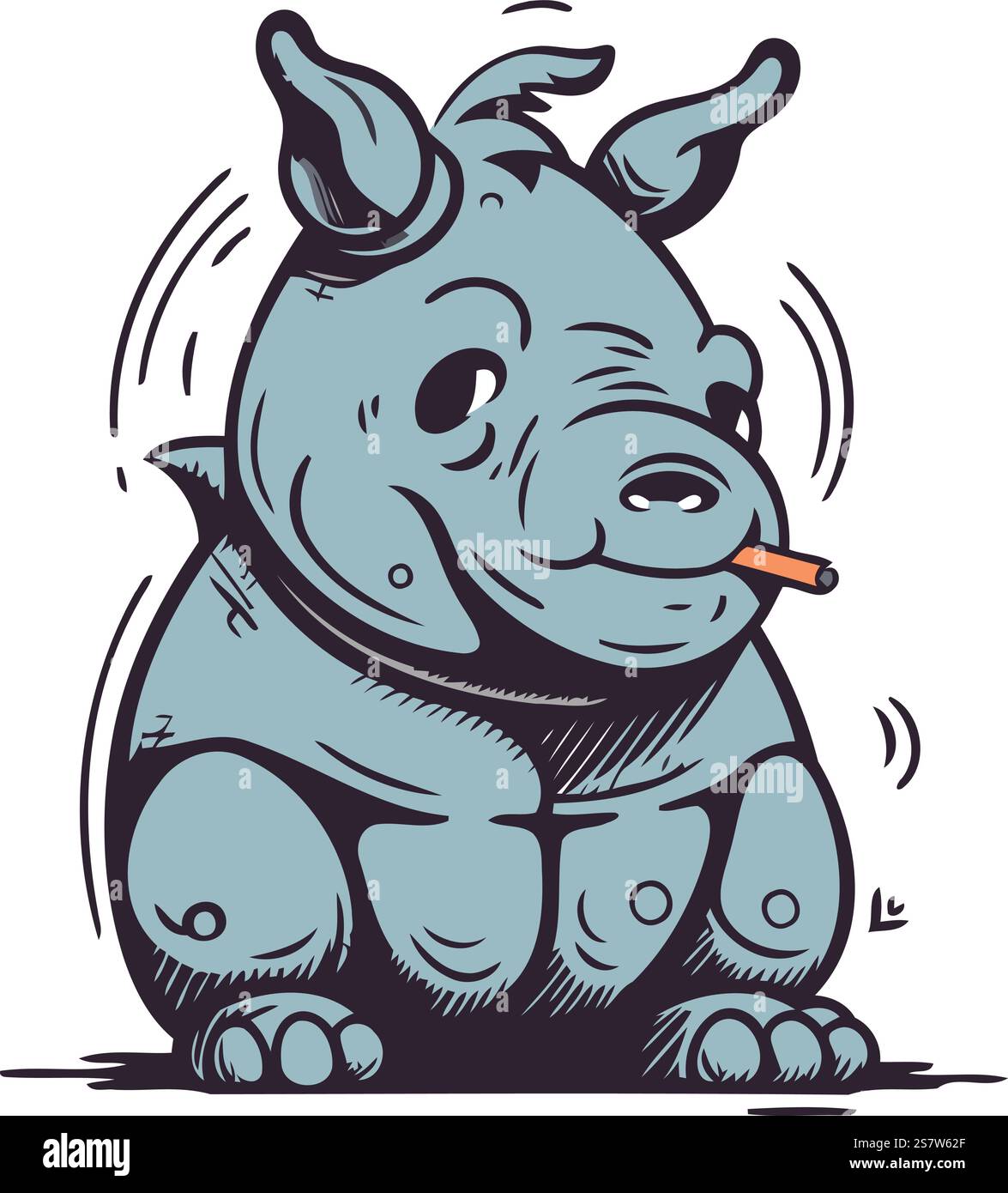 Mignon rhinocéros de dessin animé fumant une cigarette. Illustration vectorielle. Illustration de Vecteur