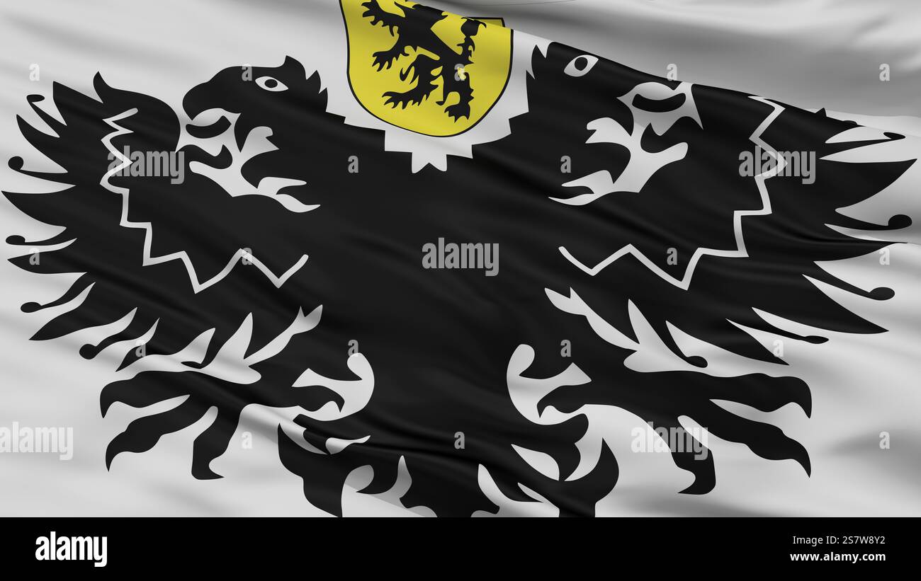 LO Reninge City Flag, pays Belgique, vue rapprochée, rendu 3D. Banque D'Images
