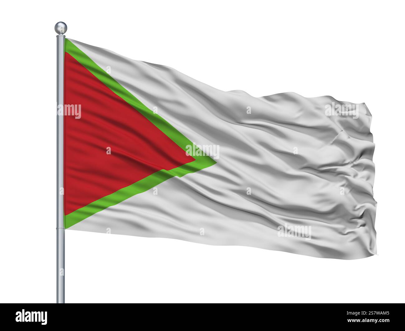 Drapeau de ville de Marinilla sur mât, pays Colombie, isolé sur fond blanc, rendu 3D. Banque D'Images