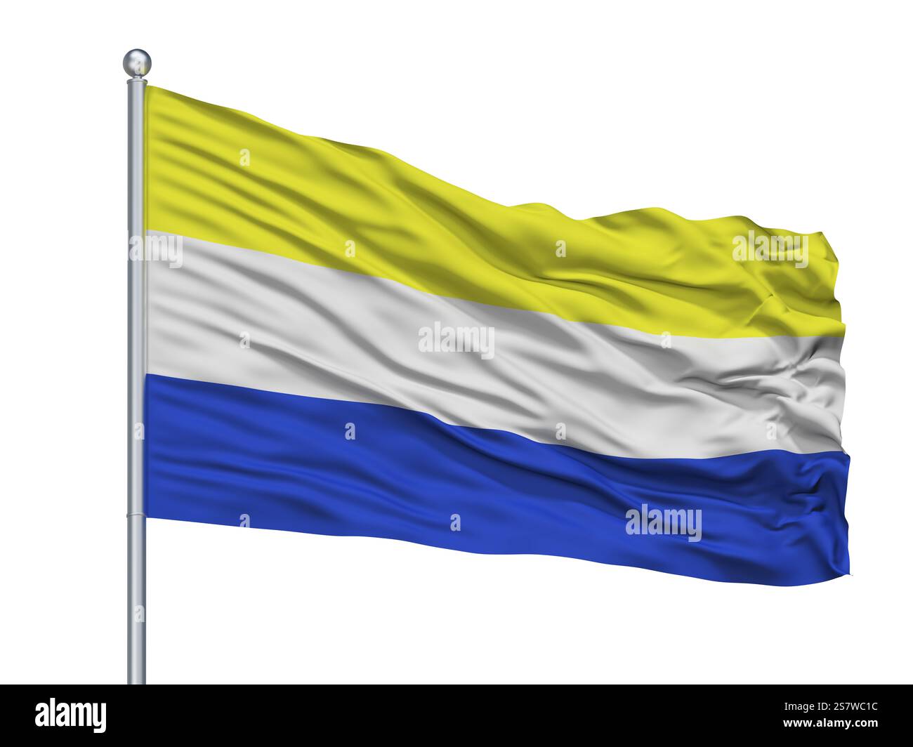 Drapeau de ville de Panguipulli sur mât, pays Chili, isolé sur fond blanc, rendu 3D. Banque D'Images