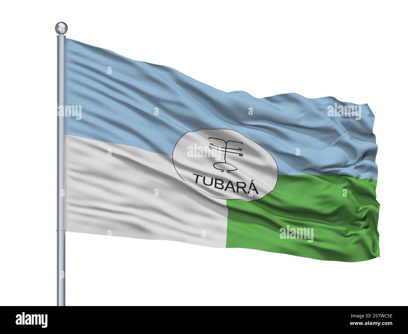 Ville Tubara drapeau sur mât, pays de la Colombie, de l'Atlantico, ministère isolé sur fond blanc Banque D'Images
