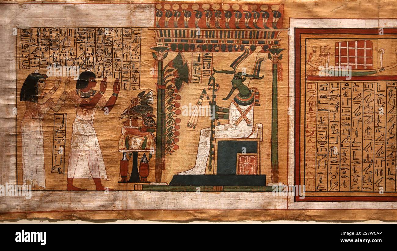 Le défunt Kha et sa femme Merit adorent Osiris. Livre des morts de Kha. 18e dynastie. New Kingdom. ca. 1386-1349. Deir el-Medina, Thèbes occidentales. Par ex. Banque D'Images