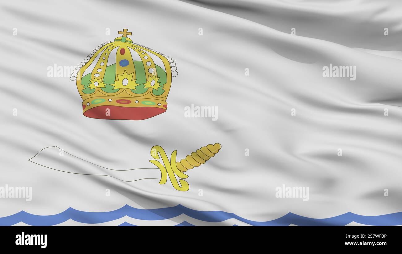 Drapeau de ville d'Astrakhan, pays Russie, vue rapprochée, rendu 3D. Banque D'Images