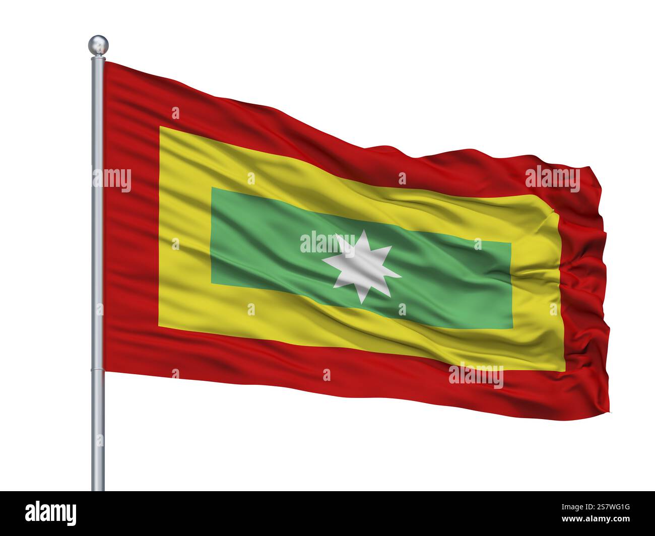 Carthagène drapeau de la ville sur mât de drapeau, pays Colombie, isolé sur fond blanc, rendu 3D. Banque D'Images