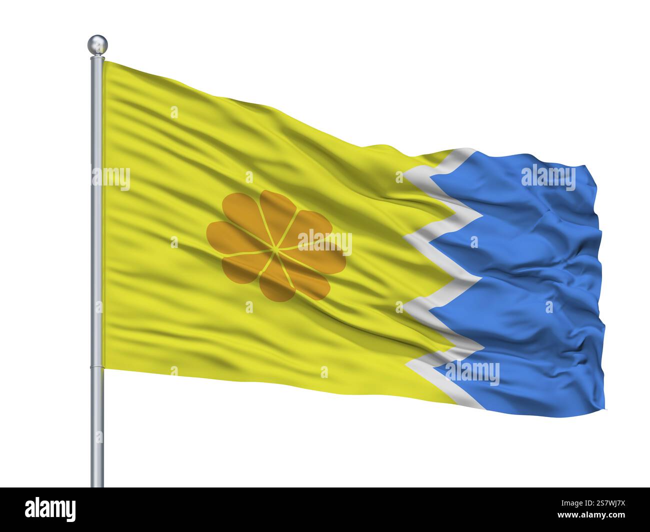 Drapeau de ville de Vina Del Mar sur mât de drapeau, pays Chili, isolé sur fond blanc, rendu 3D. Banque D'Images