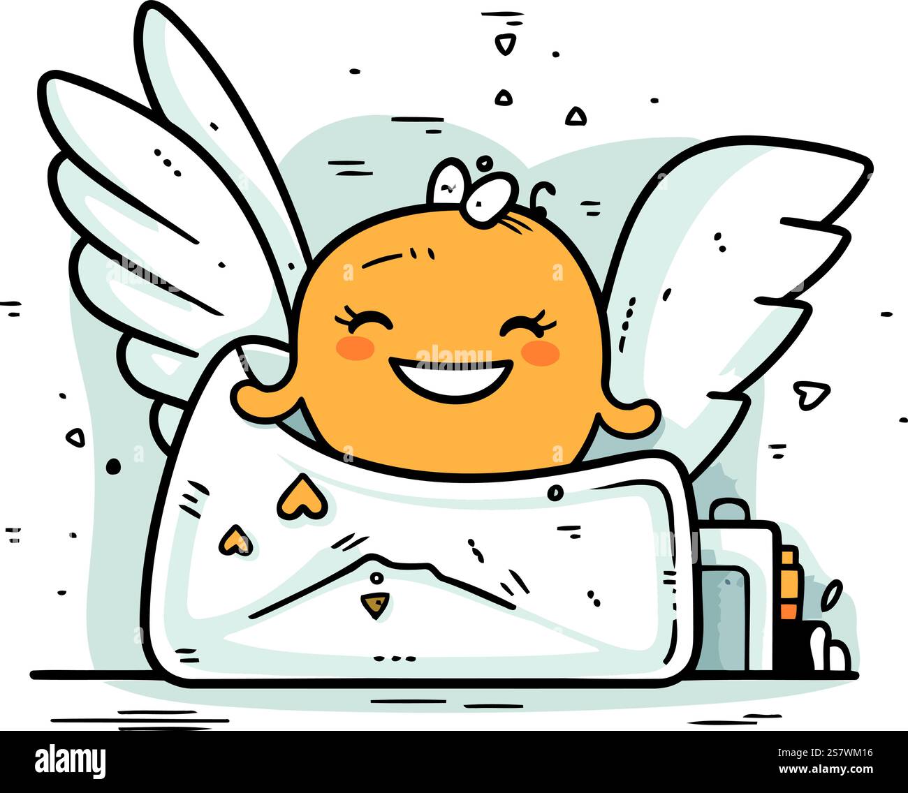 Mignon petit garçon avec des ailes d'ange. Illustration vectorielle dans le style de ligne. Illustration de Vecteur