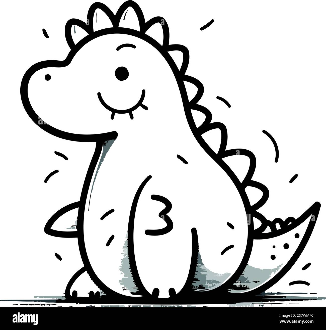 Mignon dinosaure de dessin animé. Illustration vectorielle. Dessin en noir et blanc. Illustration de Vecteur