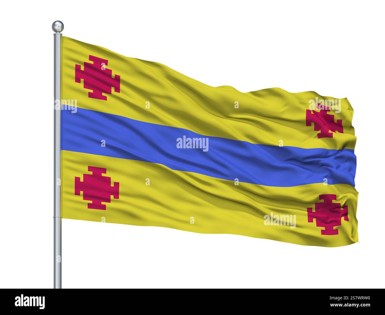 Popayan City drapeau sur mât, pays Colombie, isolé sur fond blanc, rendu 3D. Banque D'Images