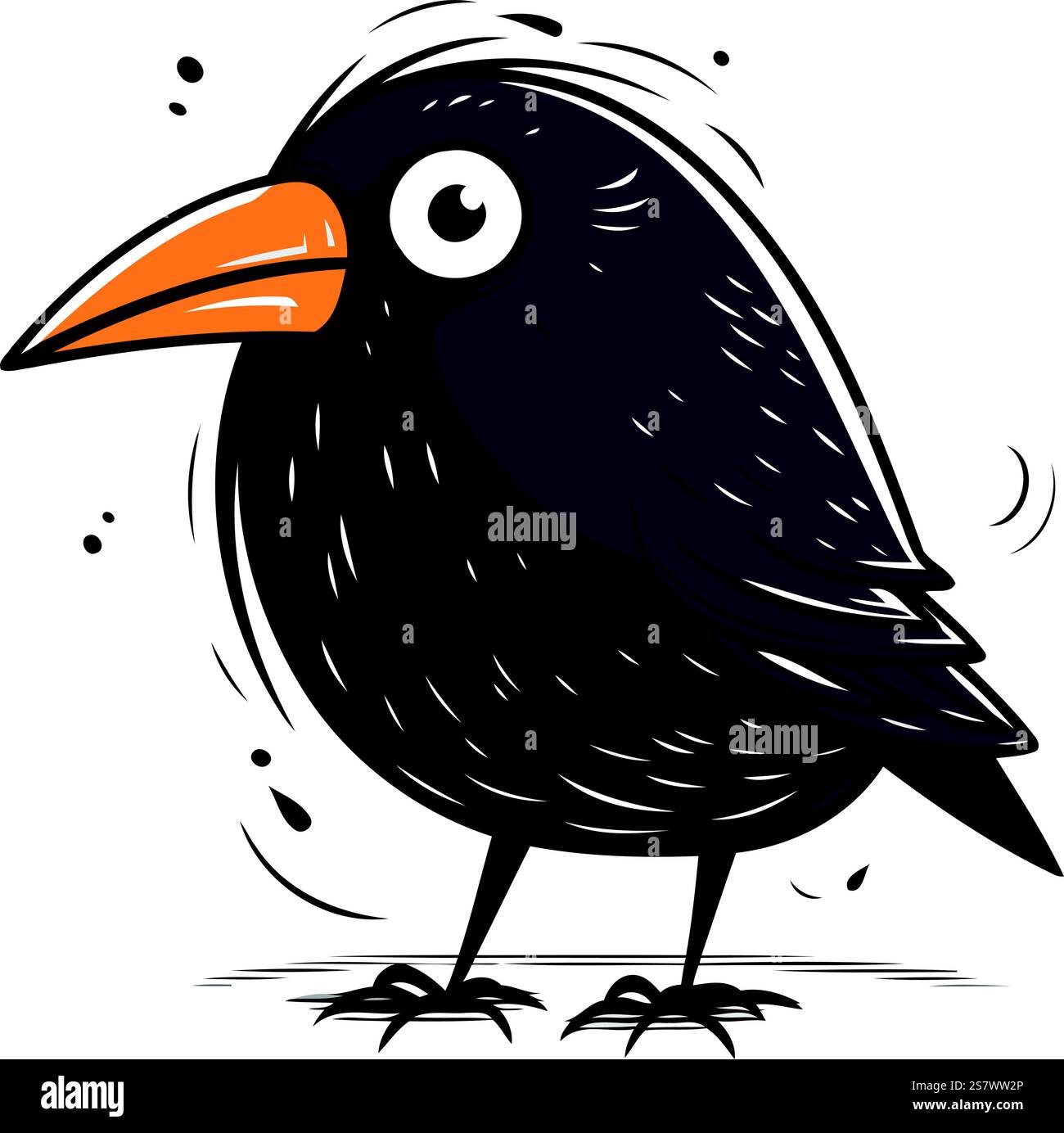 Mignon oiseau noir avec de grands yeux et bec. Illustration vectorielle. Illustration de Vecteur