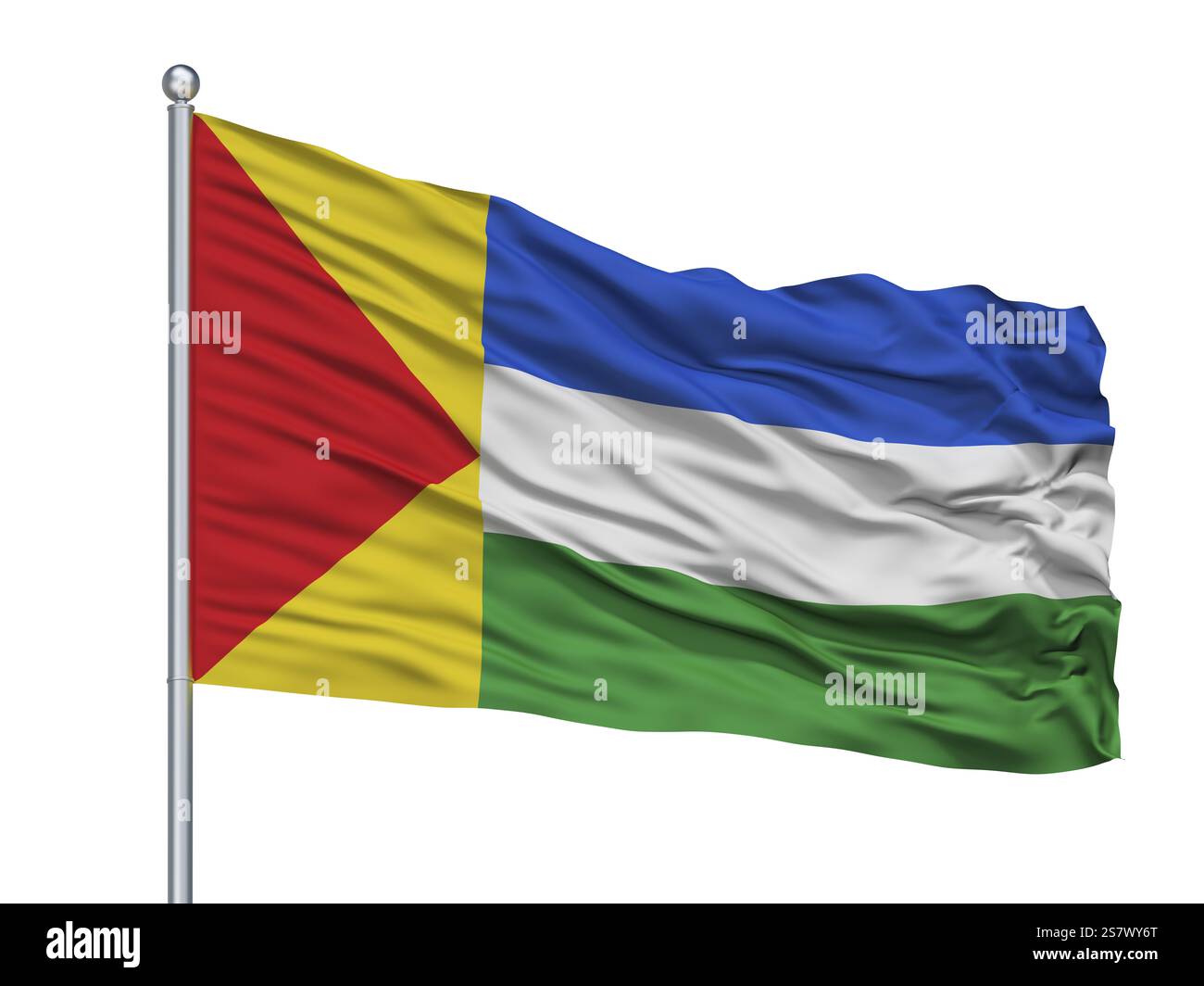 Ville drapeau sur mât Jauregui, Venezuela, pays isolé sur fond blanc Banque D'Images