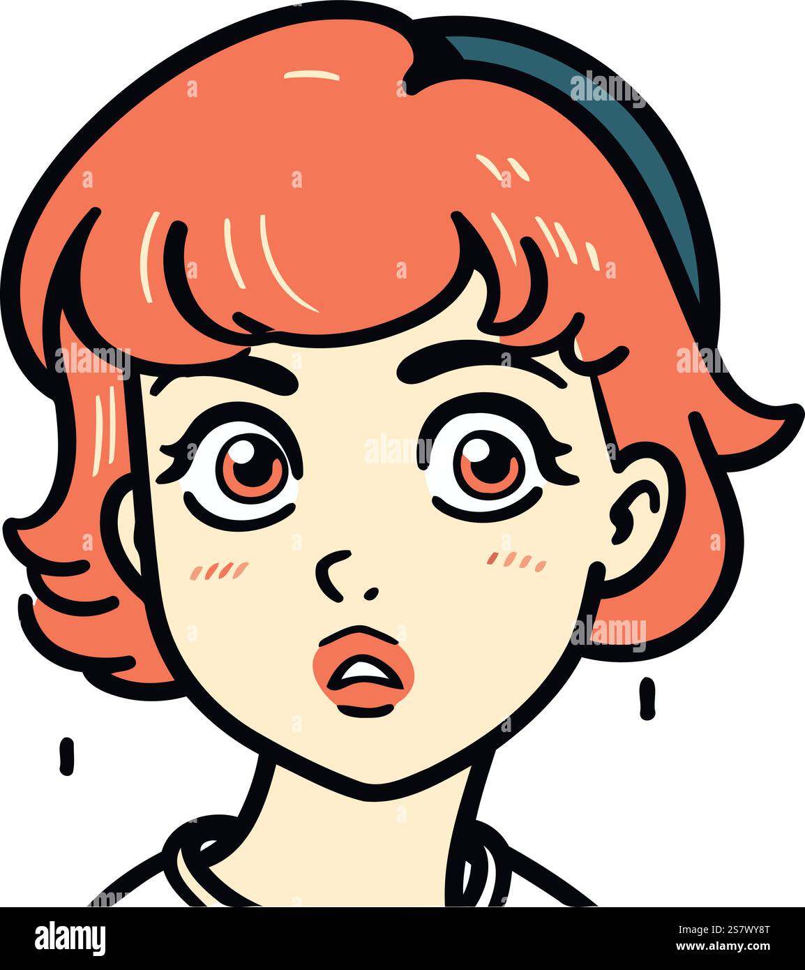 Illustration de dessin animé d'une femme avec les cheveux roux et expressions faciales. Illustration de Vecteur