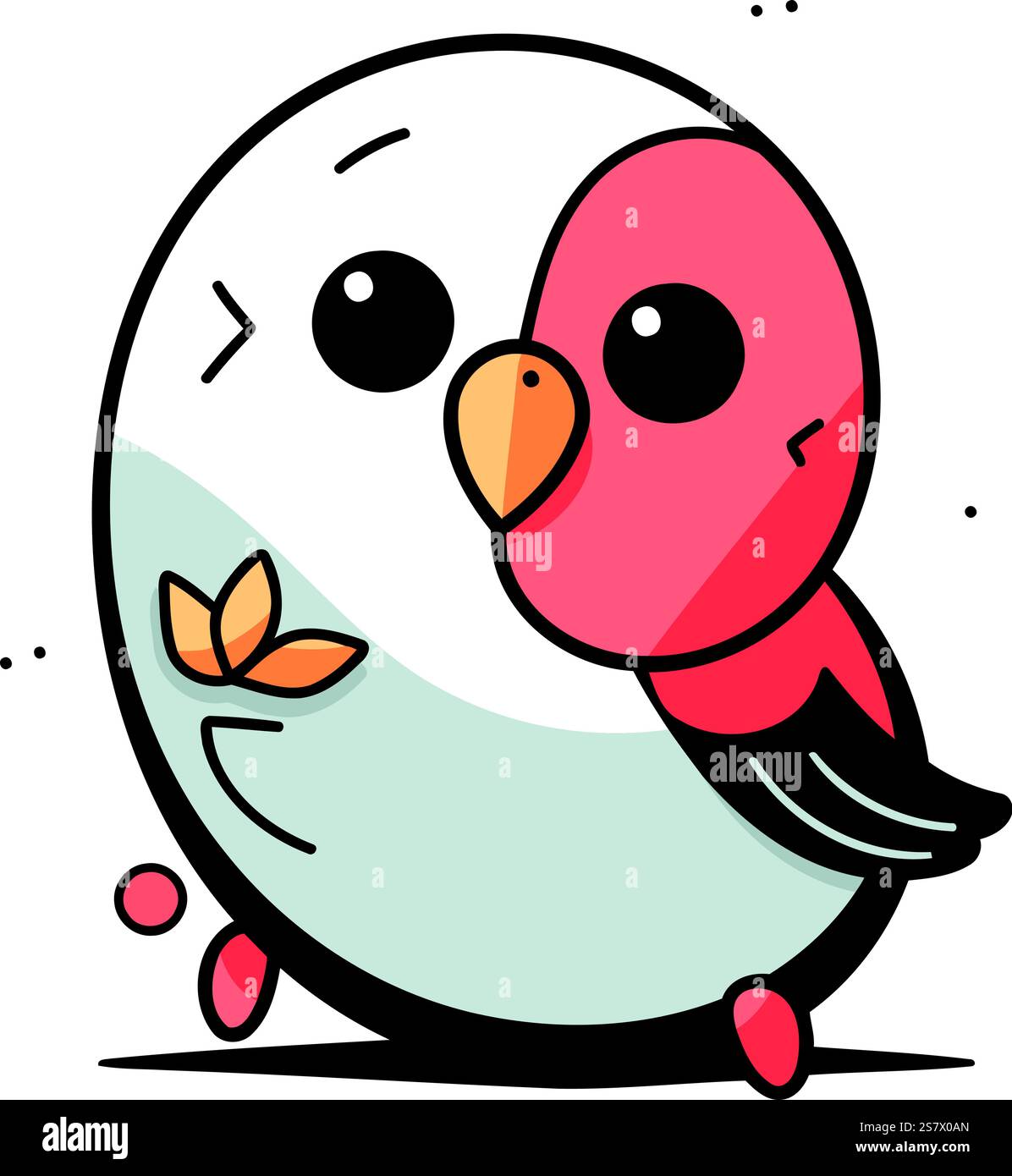 Mignon petit oiseau avec une fleur dans son bec. Illustration vectorielle. Illustration de Vecteur