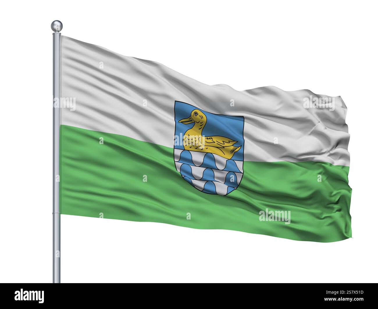 Riga City drapeau sur mât, Pays Lettonie, isolé sur fond blanc Banque D'Images