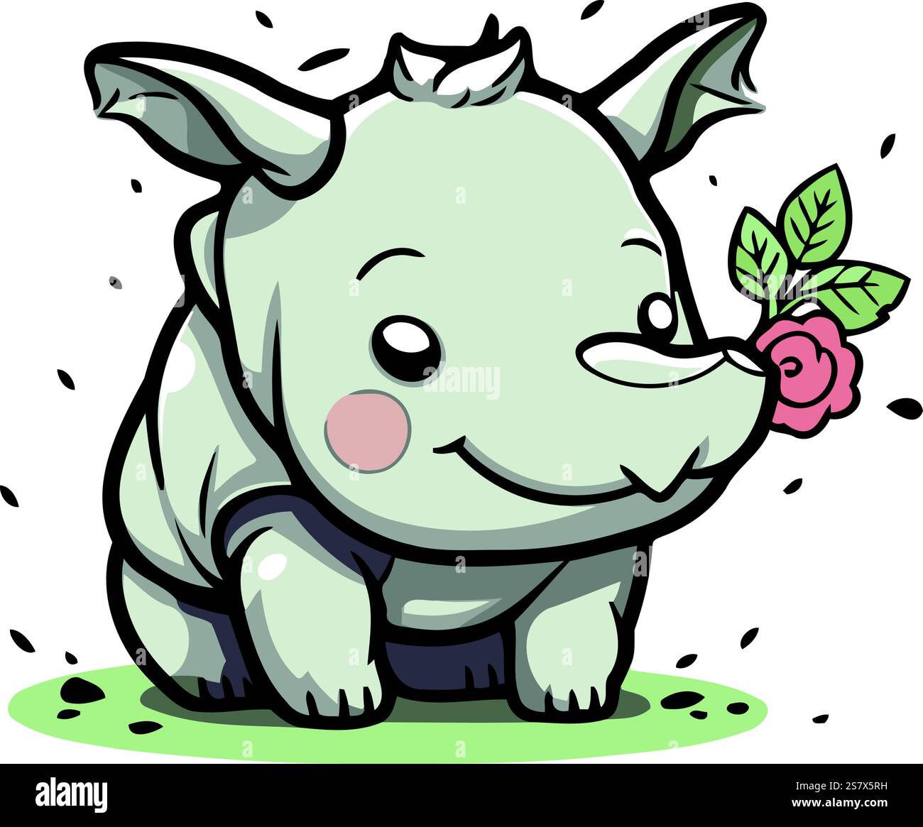 Mignon rhinocéros avec une rose. Illustration vectorielle. Illustration de Vecteur