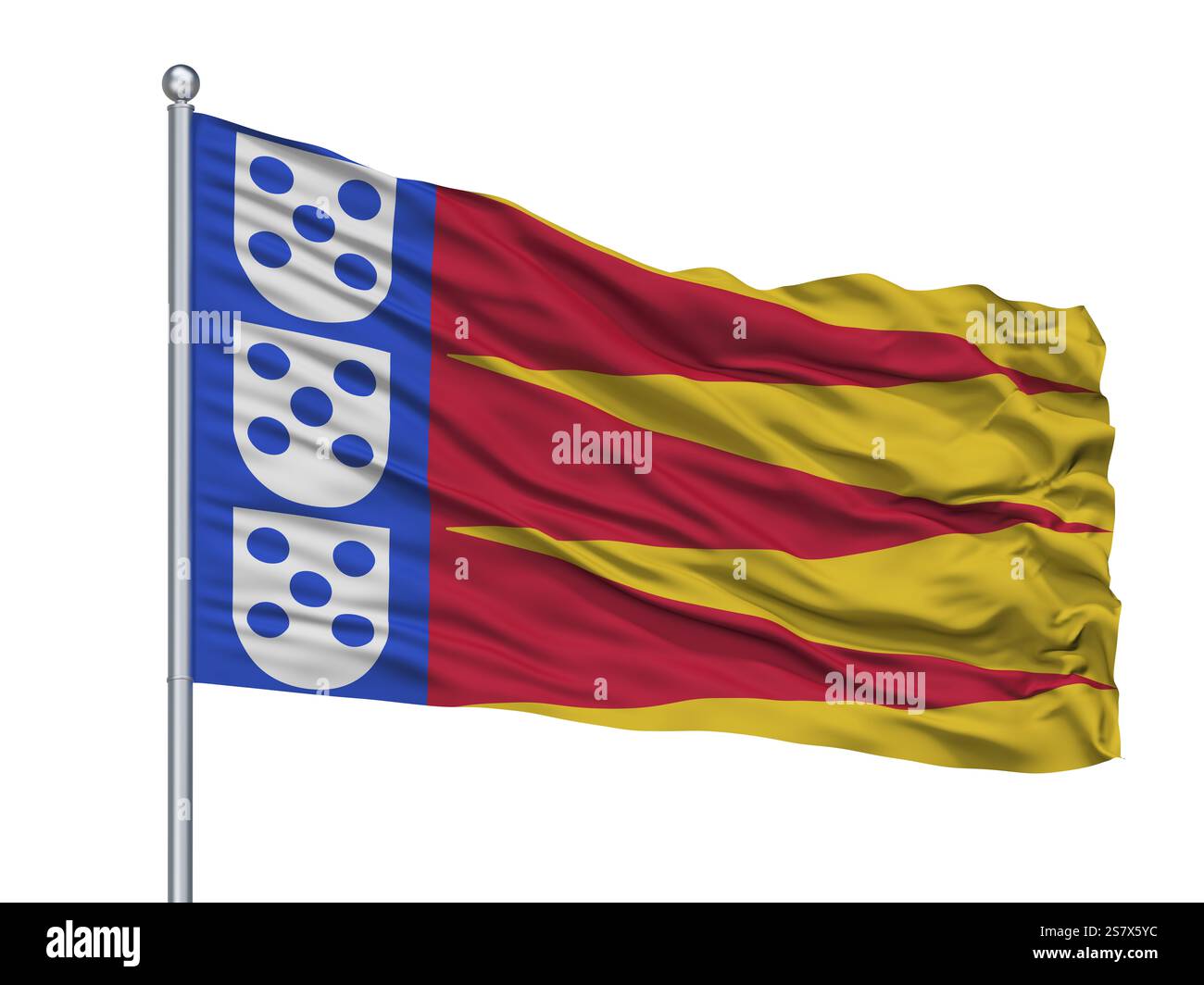 Settat Province Ville drapeau sur mât, Pays Maroc, isolé sur fond blanc Banque D'Images