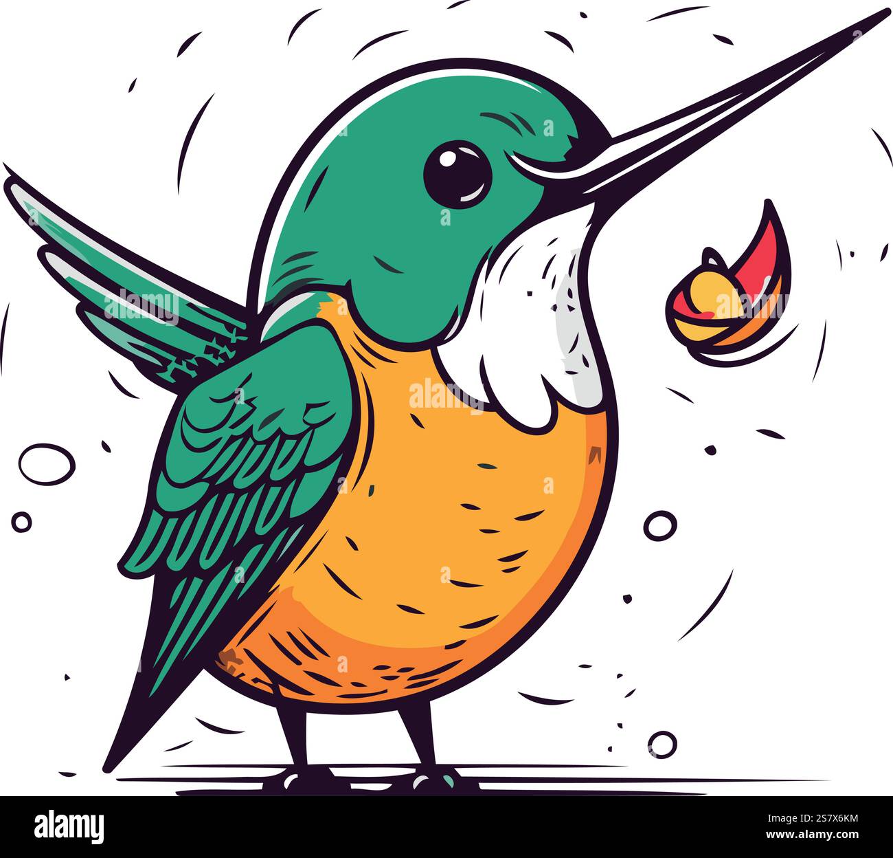 Oiseau de dessin animé mignon avec une fleur. Illustration vectorielle d'un oiseau. Illustration de Vecteur