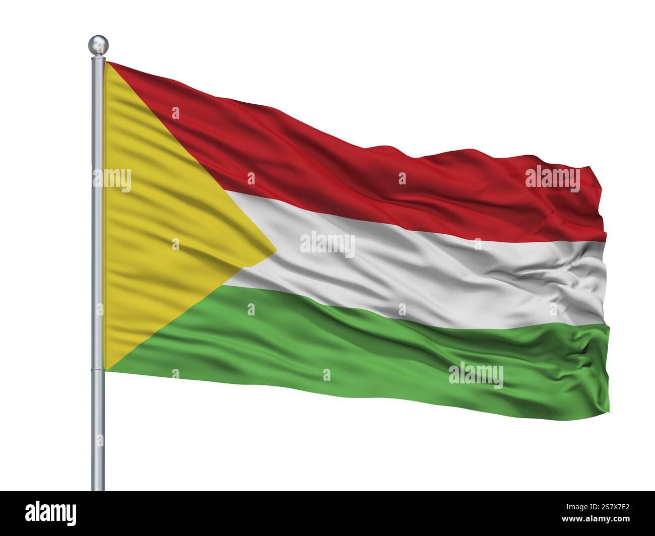 Nilo Ville drapeau sur mât, pays Colombie, département de Cundinamarca, isolé sur fond blanc Banque D'Images