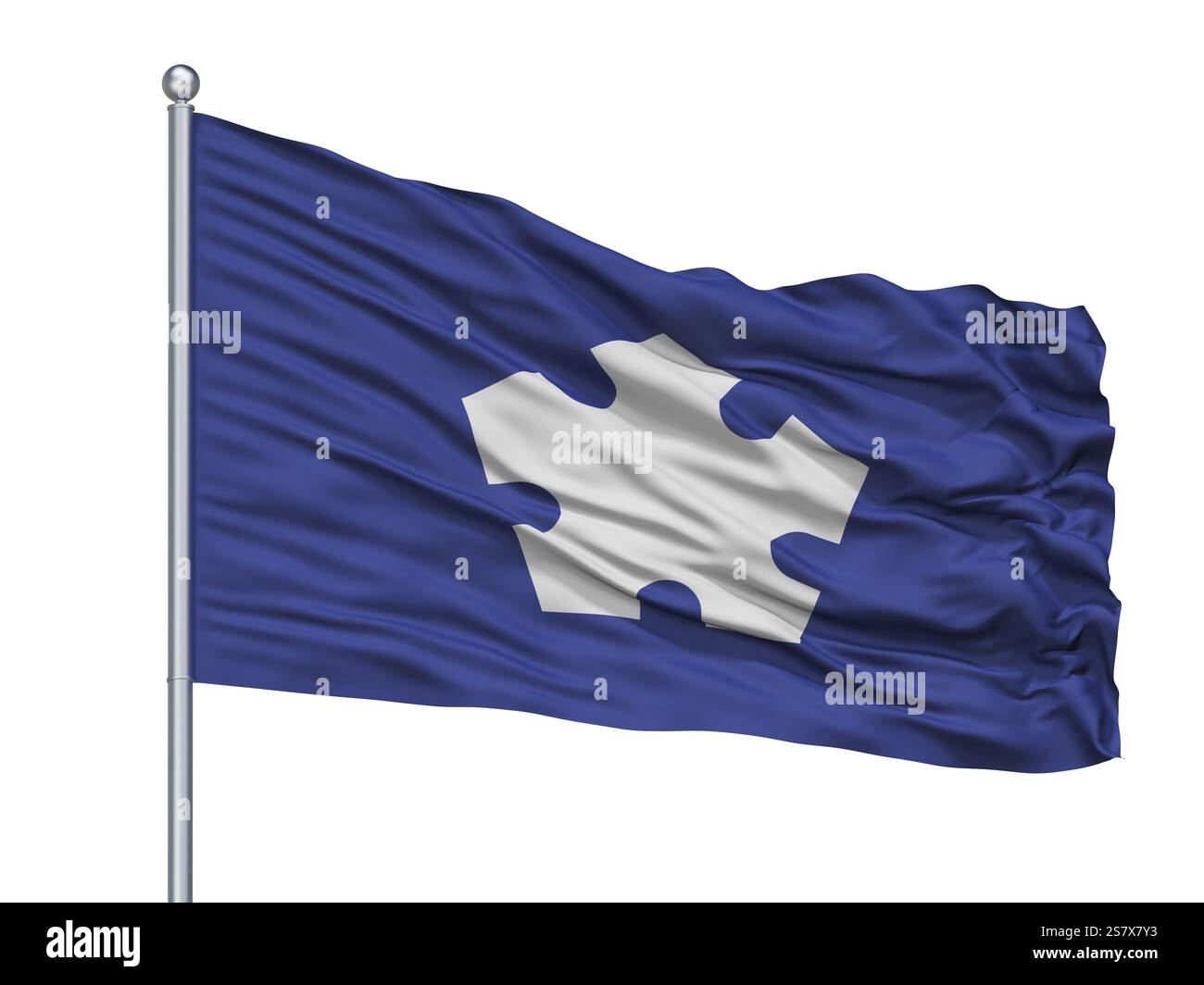 Ogaki City drapeau sur mât, Japon, préfecture de Gifu, isolé sur fond blanc Banque D'Images