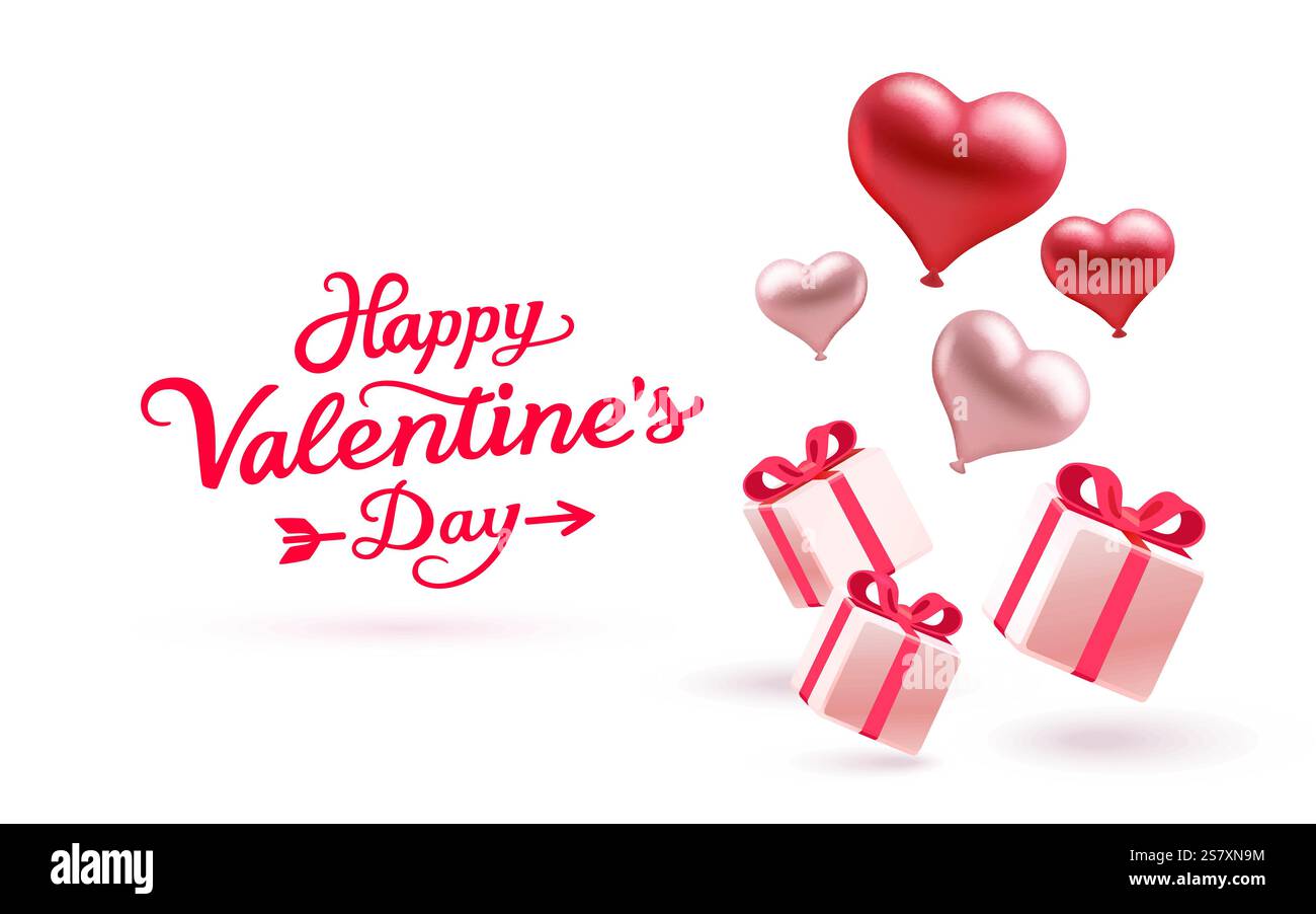 Bonne Saint Valentin coeur et ballons, carte de voeux du 14 février. Vecteur Illustration de Vecteur