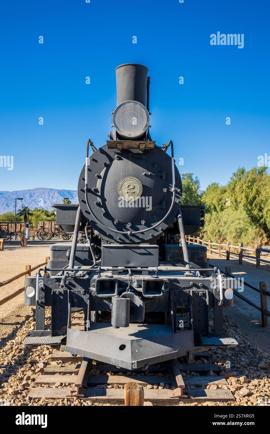Locomotive à vapeur historique au musée Borax, Furnace Creek, parc national de la Vallée de la mort, Californie, États-Unis Banque D'Images