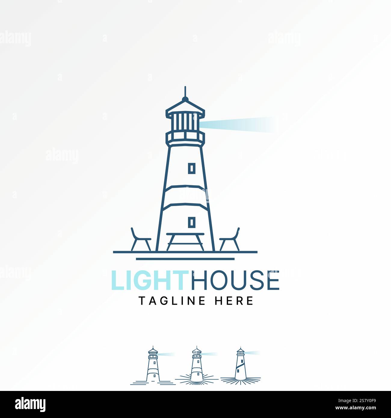 Conception de logo concept graphique créatif vecteur premium image stock graphique plage lumière maison Ray navire île bureau chaise de navigation tour côte café boutique Illustration de Vecteur
