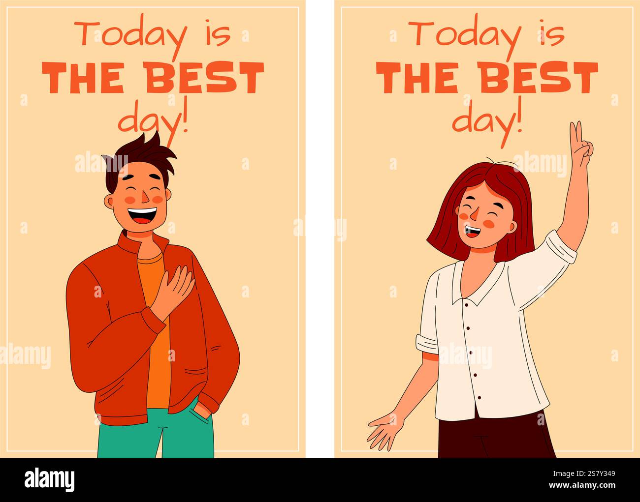 Un petit jeu de cartes avec un couple adulte femme et homme célébrant, avec le message aujourd'hui est le meilleur jour Illustration de Vecteur