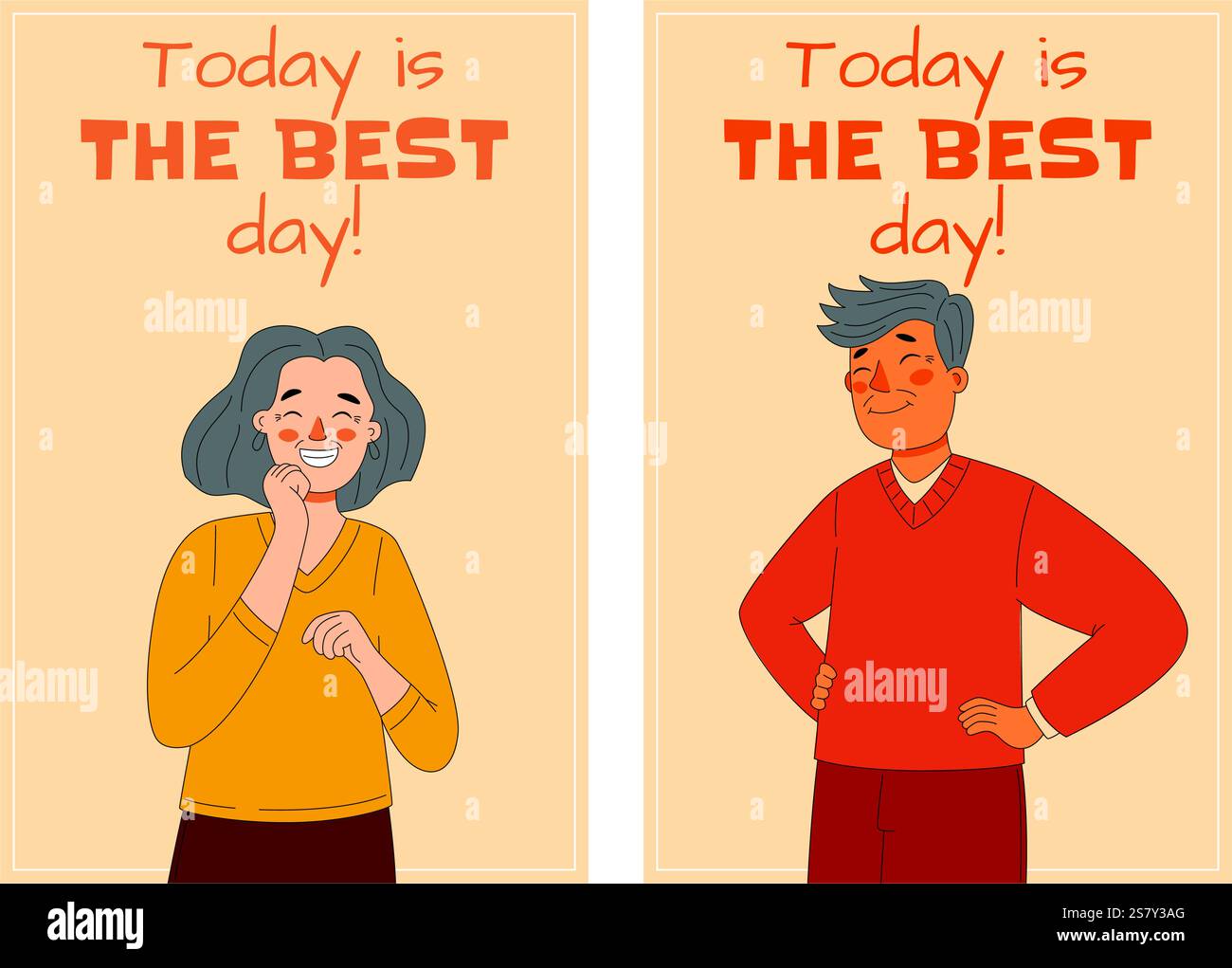 Un petit jeu de cartes mettant en vedette une femme âgée heureuse et un homme, avec le message aujourd'hui est le meilleur jour jamais Illustration de Vecteur