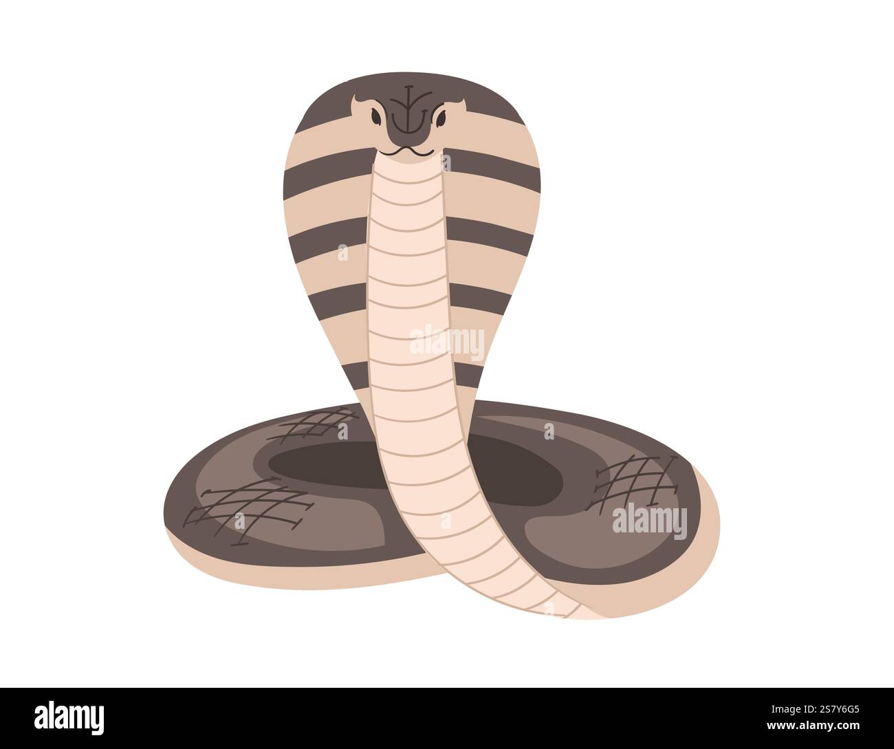 Cobra avec une capuche élargie et des rayures audacieuses. Conception animale de dessin animé simple. Idéal pour les images liées à la faune ou aux reptiles. Illustration vectorielle isolée Illustration de Vecteur