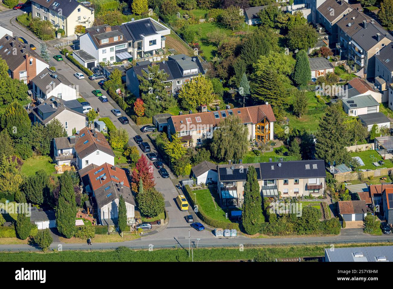 Vue aérienne, quartier résidentiel, domaine résidentiel Danziger Straße, Witten, Ruhr, Rhénanie du Nord-Westphalie, Allemagne Banque D'Images