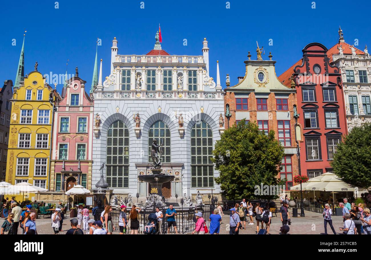 Maison d'or historique sur la longue place du marché à Gdansk, Pologne Banque D'Images